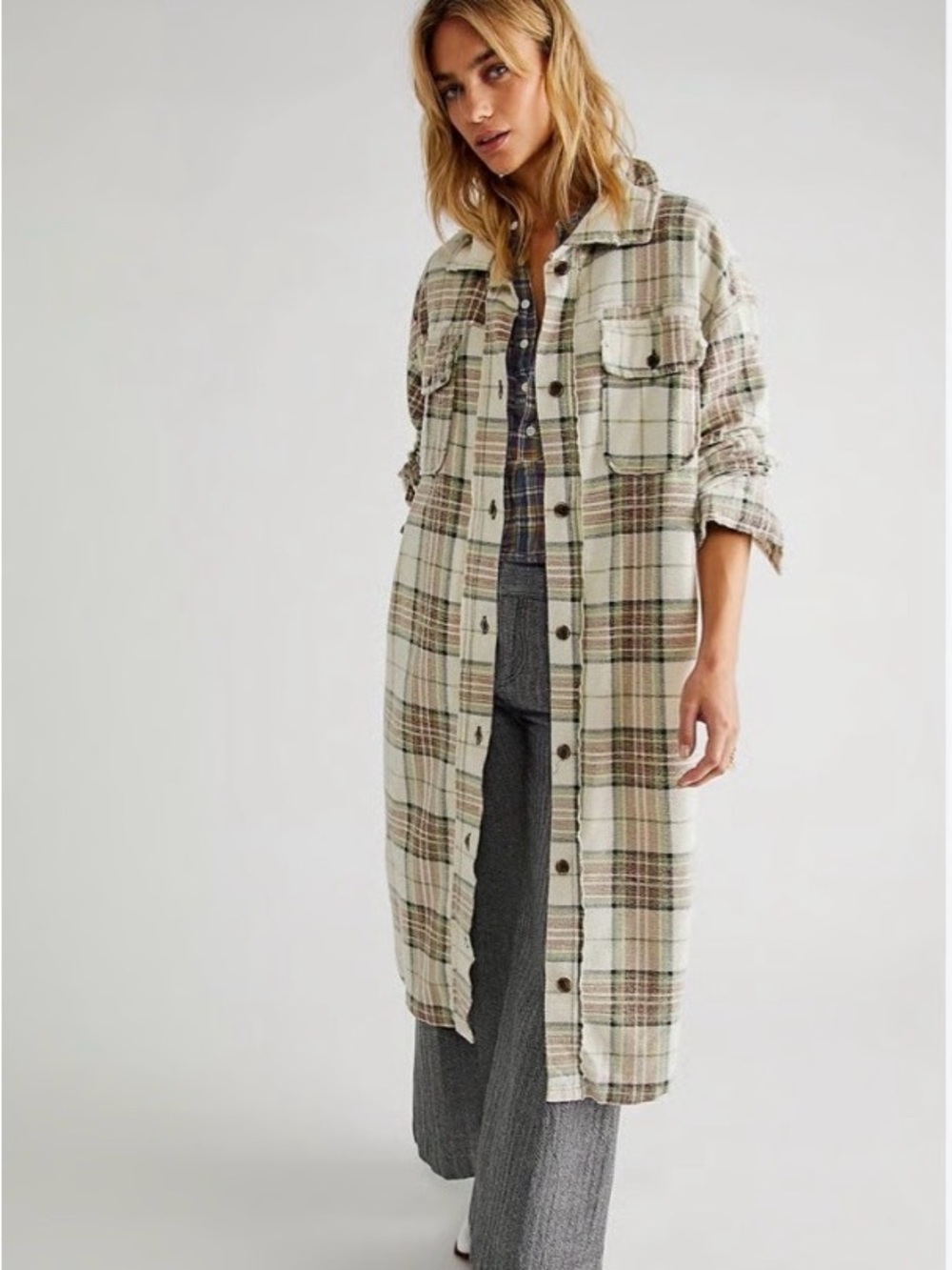 Free People Long Plaid Ruby Jacket
